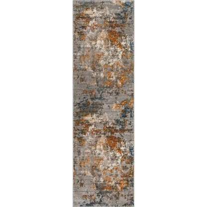 Abstract Modern Distressed Grey Multi High-Low Rug Well Woven