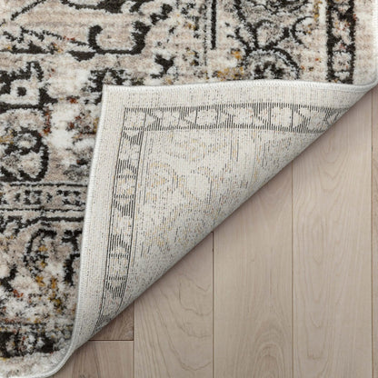 Heriz Medallion Modern Vintage Grey Ivory High-Low Rug Well Woven