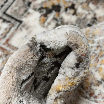 Heriz Medallion Modern Vintage Grey Ivory High-Low Rug Well Woven