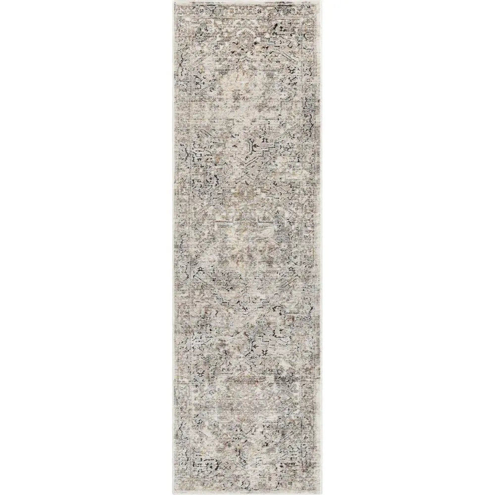 Heriz Medallion Modern Vintage Grey Ivory High-Low Rug Well Woven