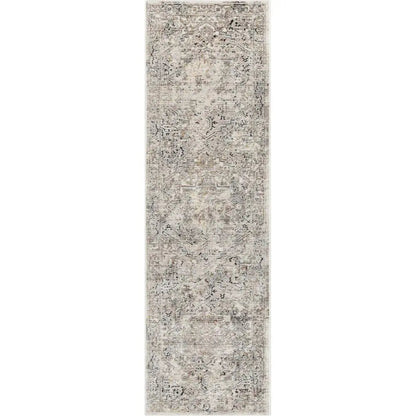 Heriz Medallion Modern Vintage Grey Ivory High-Low Rug Well Woven
