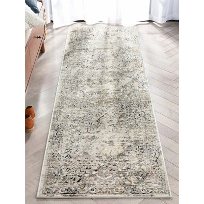 Heriz Medallion Modern Vintage Grey Ivory High-Low Rug Well Woven