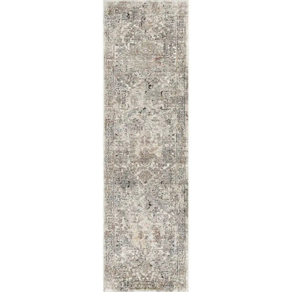 Heriz Medallion Modern Vintage Grey Ivory High-Low Rug Well Woven