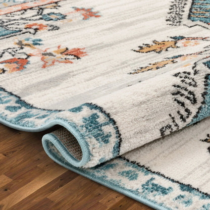 Manor Vintage Bohemian Medallion Oriental Blue Rug Well Woven