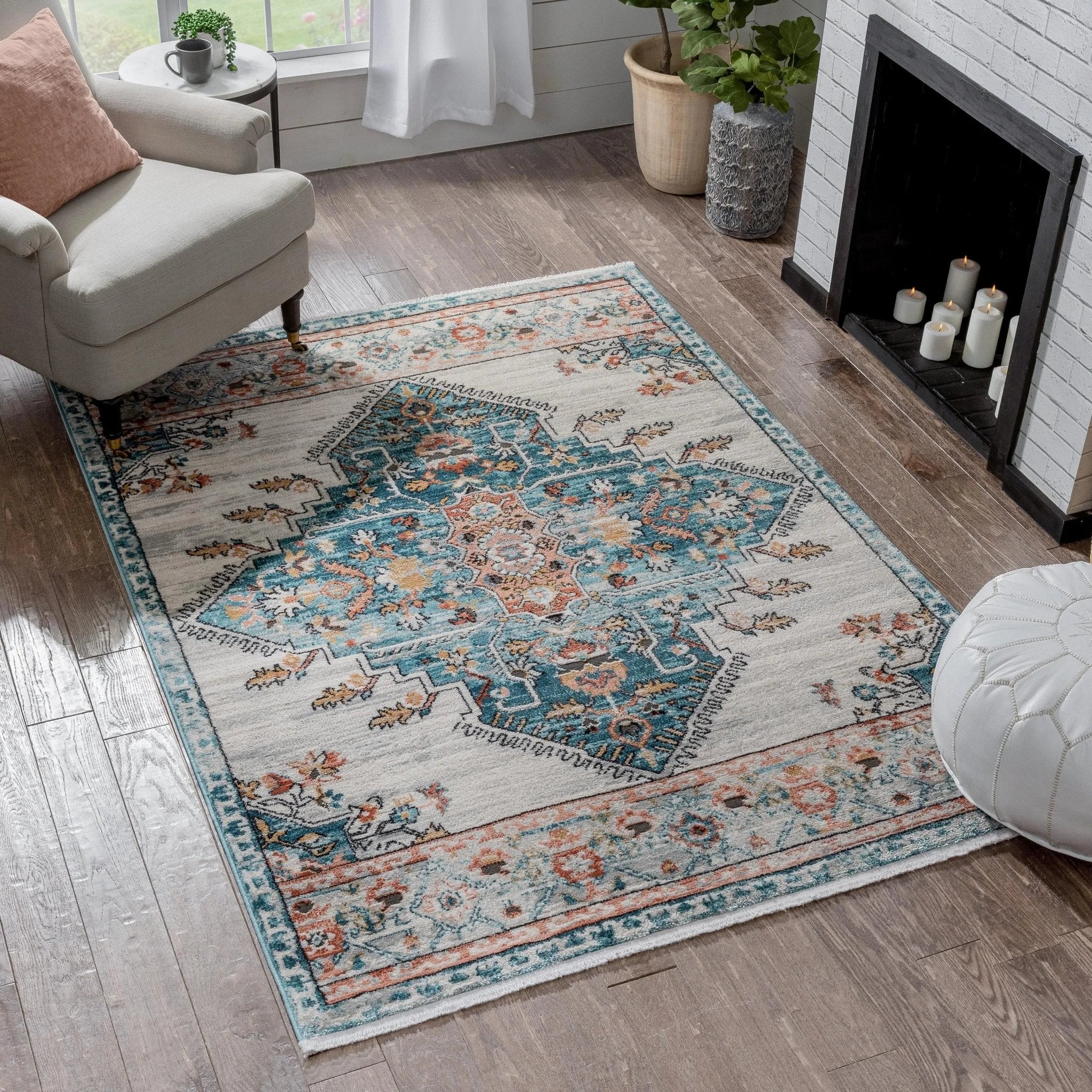 Manor Vintage Bohemian Medallion Oriental Blue Rug Well Woven