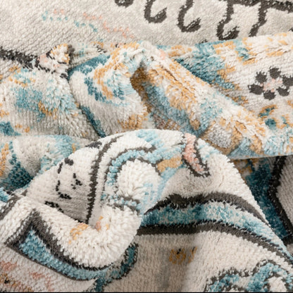 Valeria Bohemian Vintage Oriental Botanical Blue Rug Well Woven