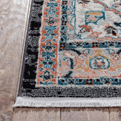 Minos Vintage Bohemian Oriental Floral Black Rug Well Woven