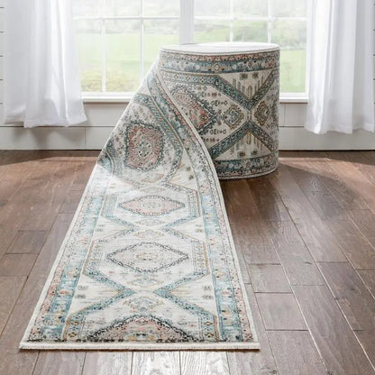 Julita Custom Size Runner Medallion Oriental Blue  Choose Your Width x Choose Your Length Hallway Runner Rug Well Woven