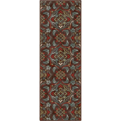 Florence Brown/Grey Floral Flat-Weave Cotton Backing Rug Well Woven