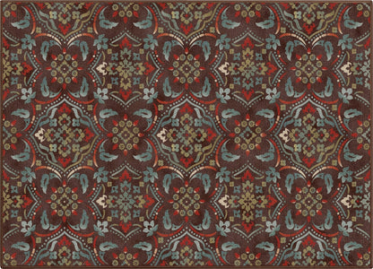 Florence Brown/Grey Floral Flat-Weave Cotton Backing Rug Well Woven