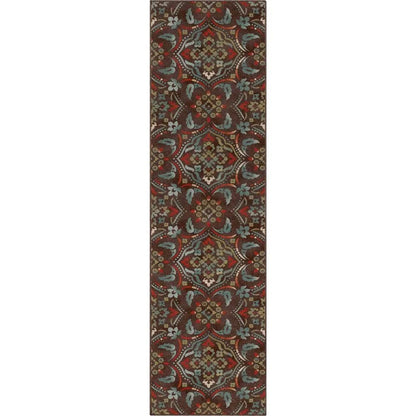 Florence Brown/Grey Floral Flat-Weave Cotton Backing Rug Well Woven