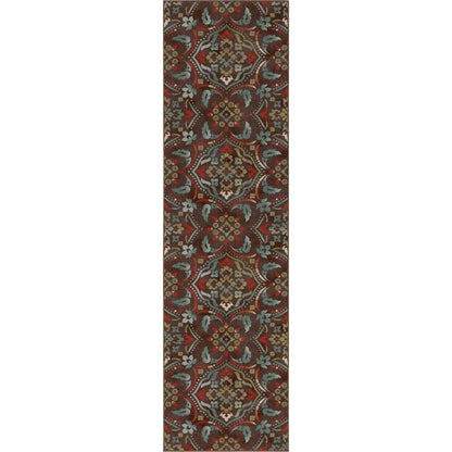 Florence Brown/Grey Floral Flat-Weave Cotton Backing Rug Well Woven