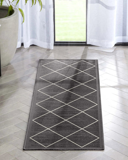 Clover Grey Modern Trellis Flat-Weave Cotton Backing Rug Well Woven