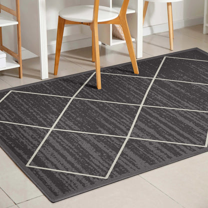 Clover Grey Modern Trellis Flat-Weave Cotton Backing Rug Well Woven