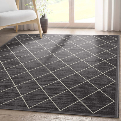 Clover Grey Modern Trellis Flat-Weave Cotton Backing Rug Well Woven