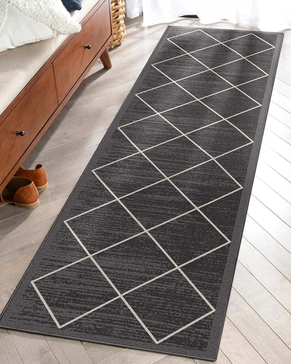 Clover Grey Modern Trellis Flat-Weave Cotton Backing Rug Well Woven