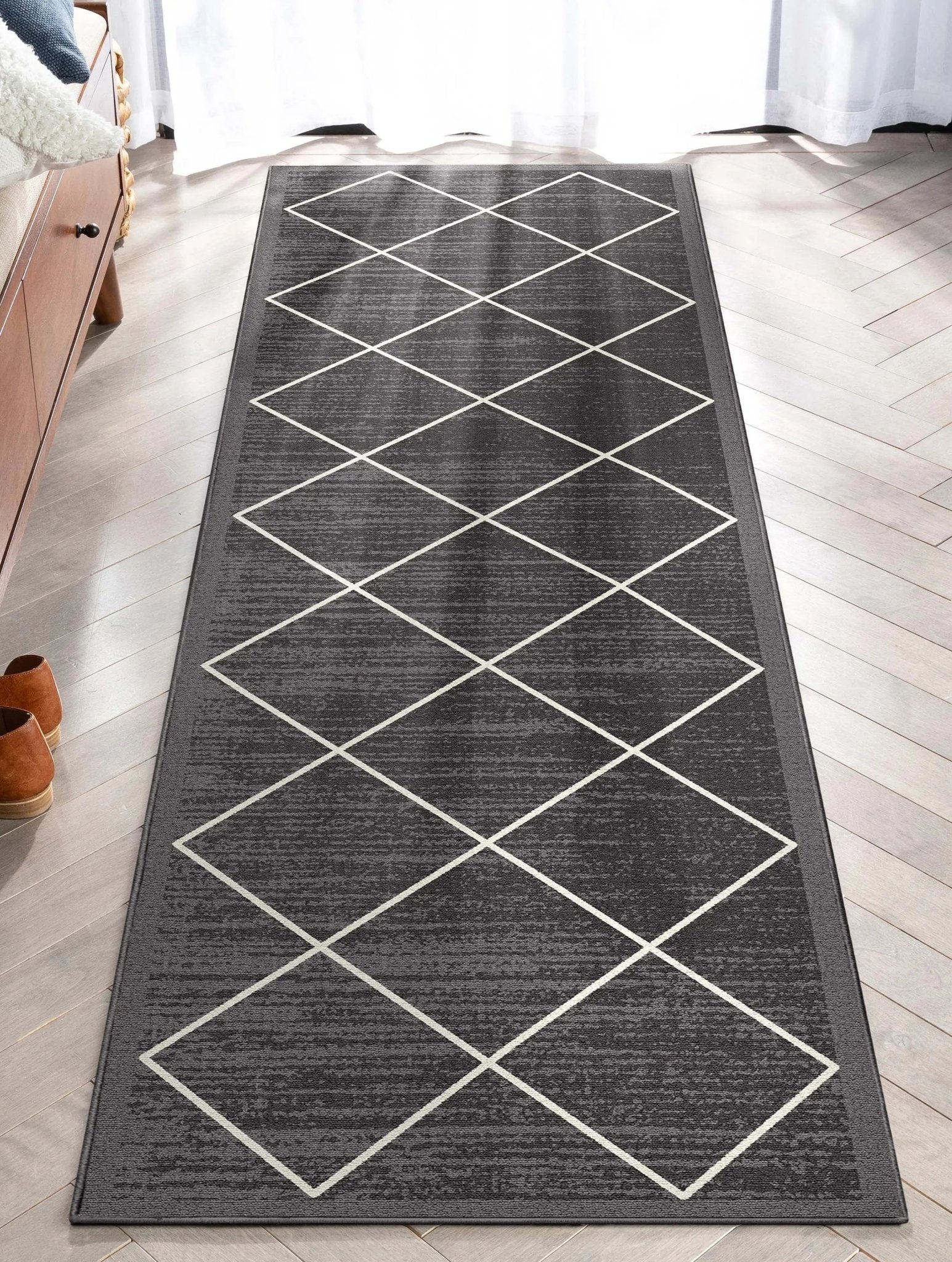 Clover Grey Modern Trellis Flat-Weave Cotton Backing Rug Well Woven