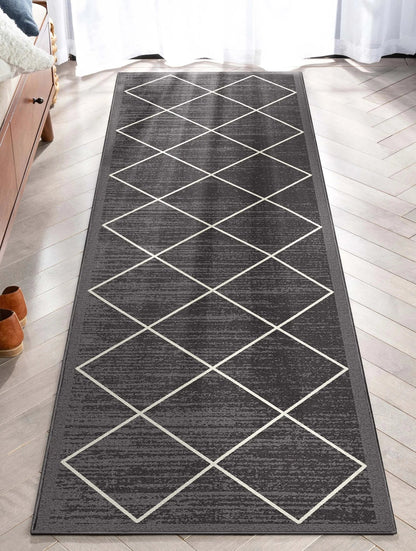 Clover Grey Modern Trellis Flat-Weave Cotton Backing Rug Well Woven