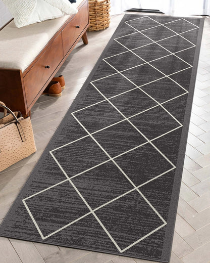 Clover Grey Modern Trellis Flat-Weave Cotton Backing Rug Well Woven