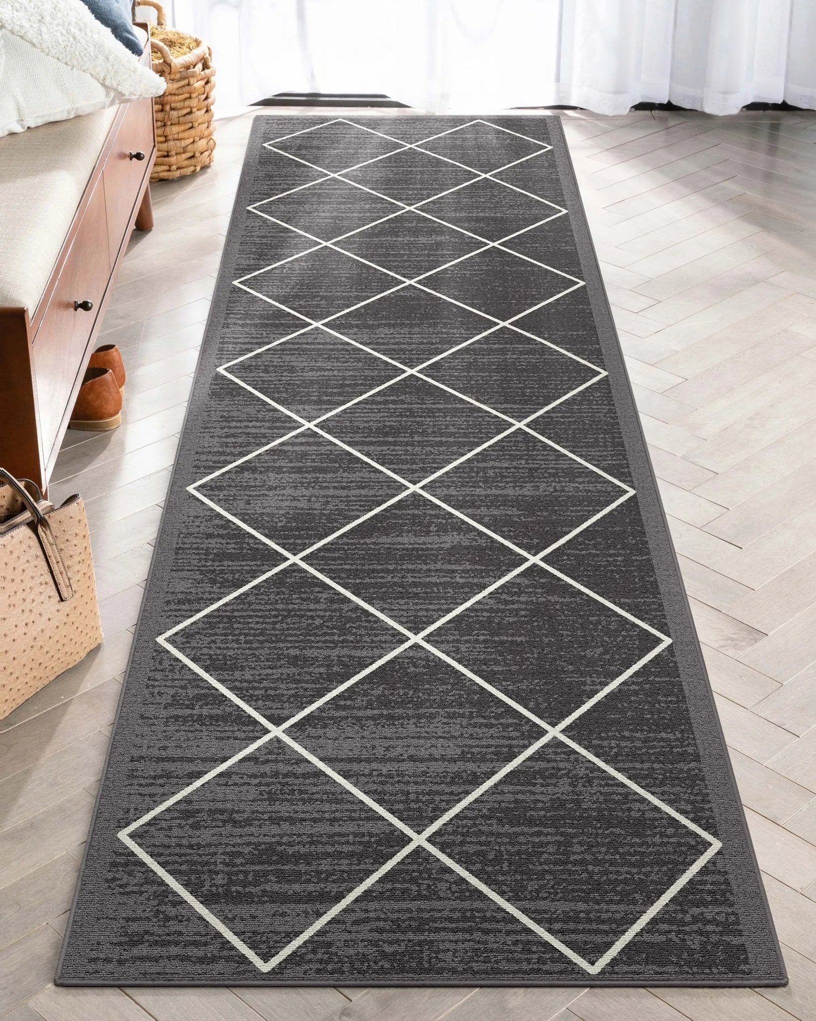 Clover Grey Modern Trellis Flat-Weave Cotton Backing Rug Well Woven