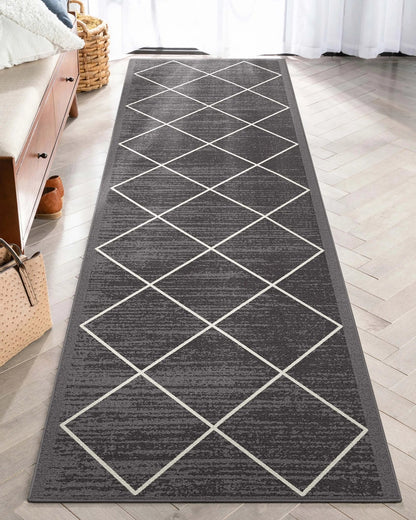 Clover Grey Modern Trellis Flat-Weave Cotton Backing Rug Well Woven