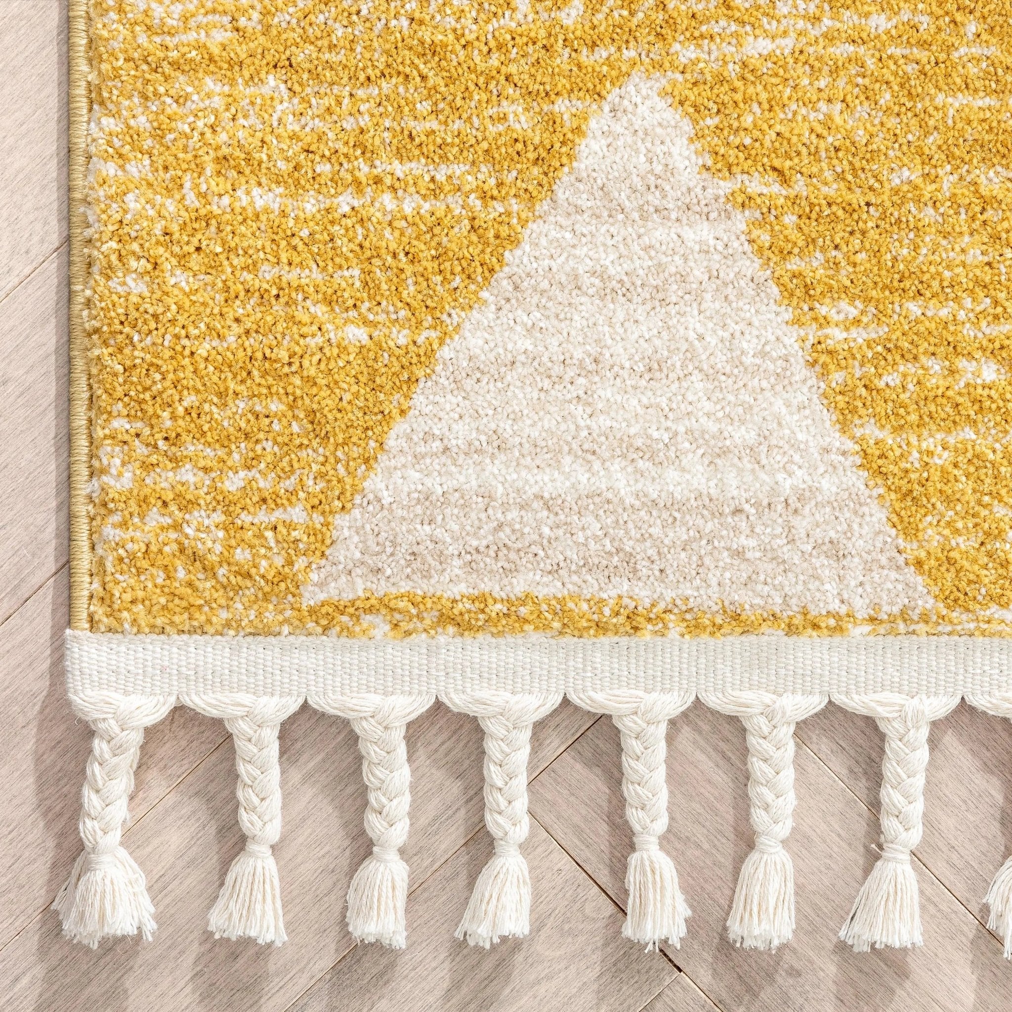Triangles Modern Geometric Pattern Yellow Kids Rug Well Woven