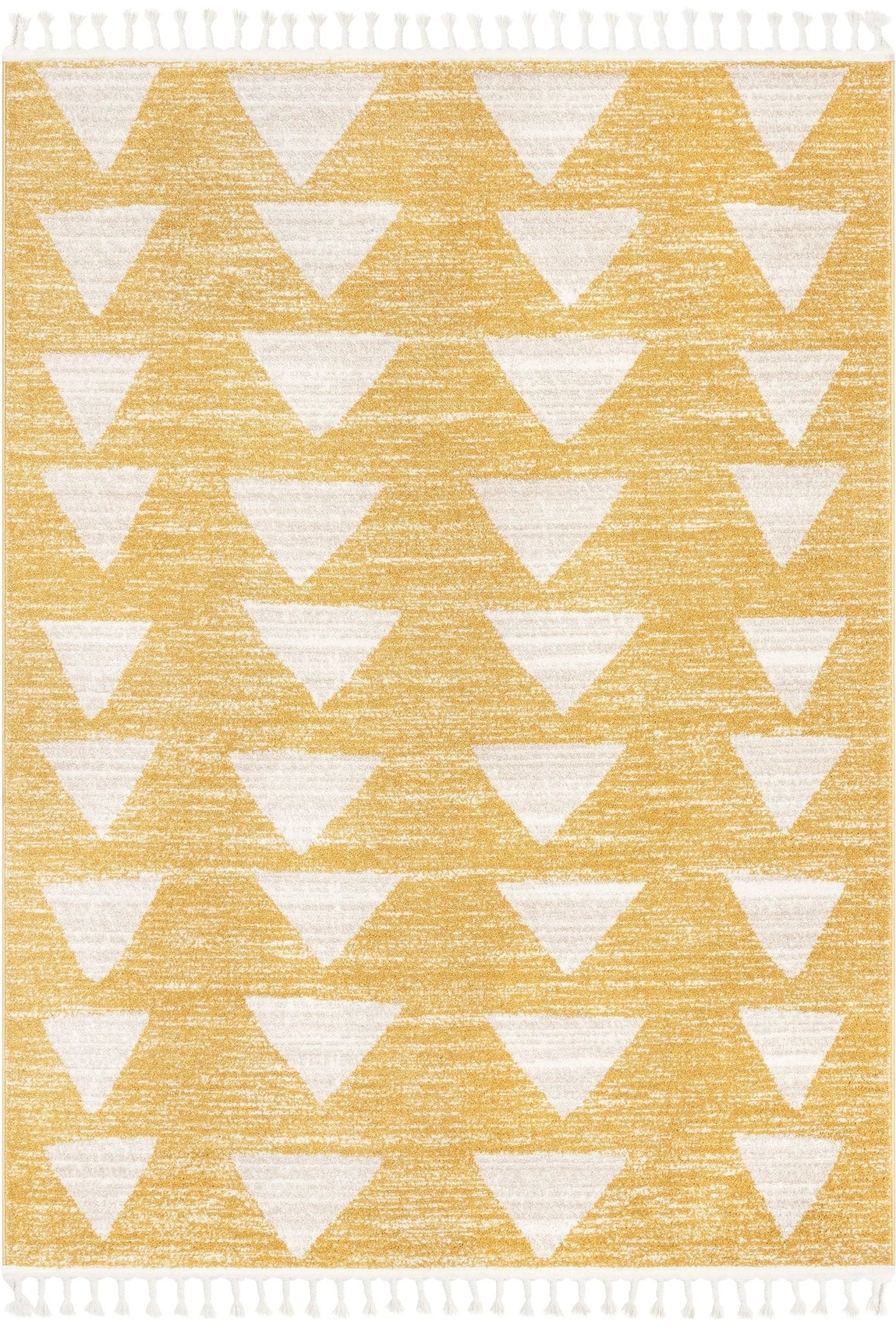 Triangles Modern Geometric Pattern Yellow Kids Rug Well Woven