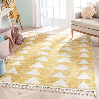 Triangles Modern Geometric Pattern Yellow Kids Rug Well Woven