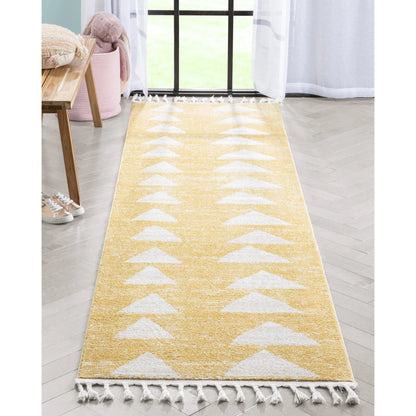 Triangles Modern Geometric Pattern Yellow Kids Rug Well Woven