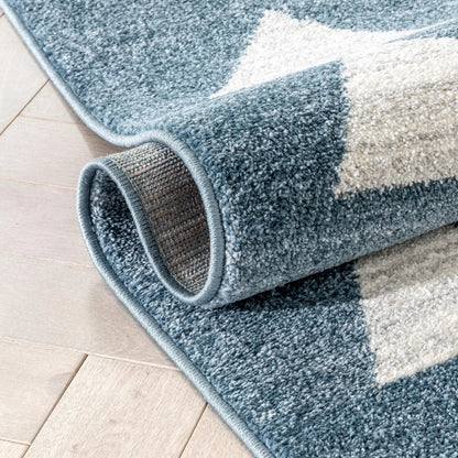 Triangles Modern Geometric Pattern Blue Kids Rug Well Woven