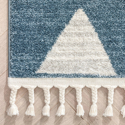 Triangles Modern Geometric Pattern Blue Kids Rug Well Woven