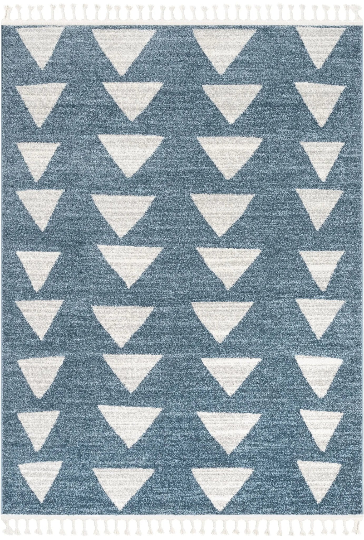 Triangles Modern Geometric Pattern Blue Kids Rug Well Woven
