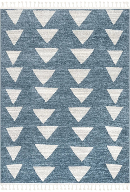 Triangles Modern Geometric Pattern Blue Kids Rug Well Woven
