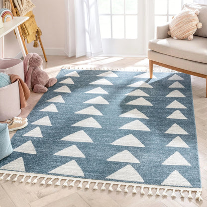 Triangles Modern Geometric Pattern Blue Kids Rug Well Woven