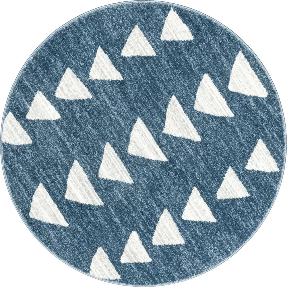 Triangles Modern Geometric Pattern Blue Kids Rug Well Woven
