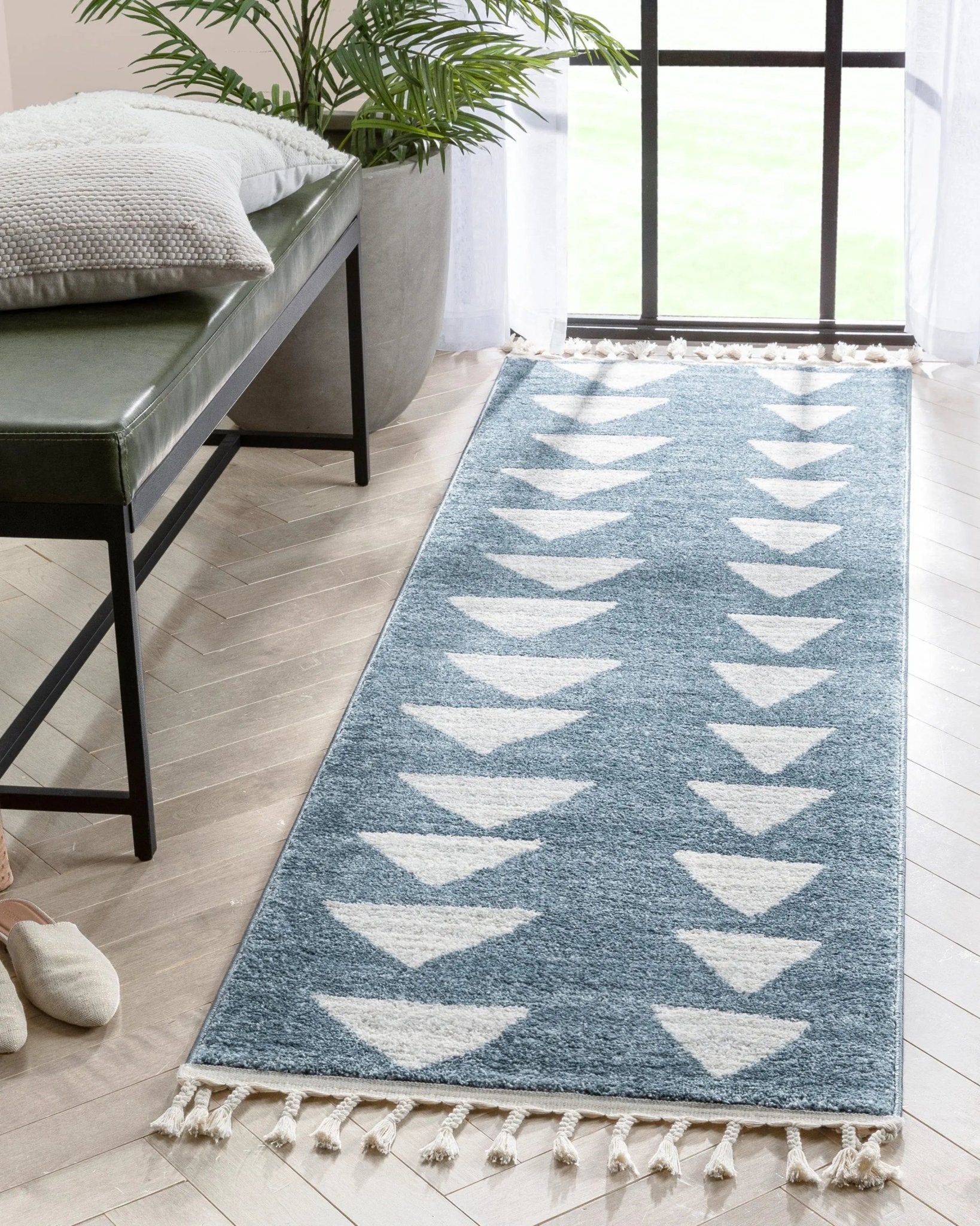 Triangles Modern Geometric Pattern Blue Kids Rug Well Woven