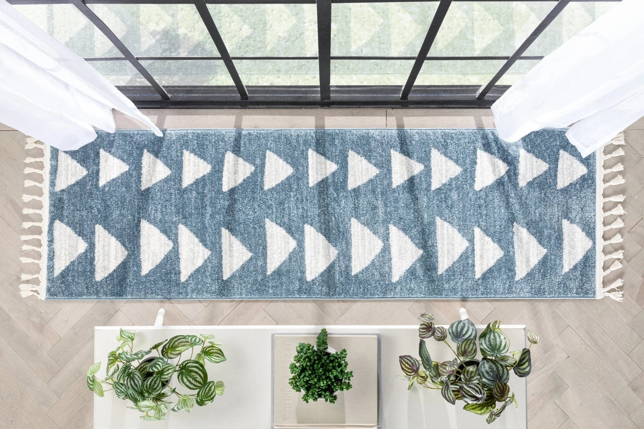 Triangles Modern Geometric Pattern Blue Kids Rug Well Woven