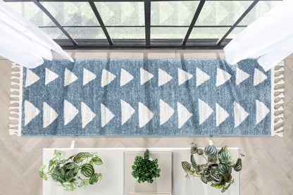 Triangles Modern Geometric Pattern Blue Kids Rug Well Woven