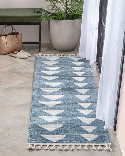 Triangles Modern Geometric Pattern Blue Kids Rug Well Woven
