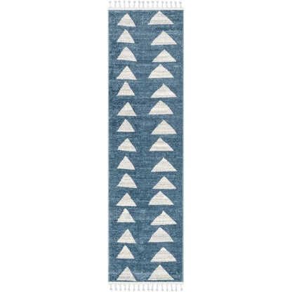 Triangles Modern Geometric Pattern Blue Kids Rug Well Woven
