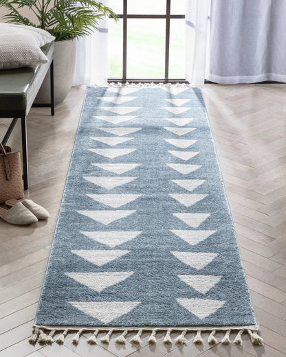 Triangles Modern Geometric Pattern Blue Kids Rug Well Woven
