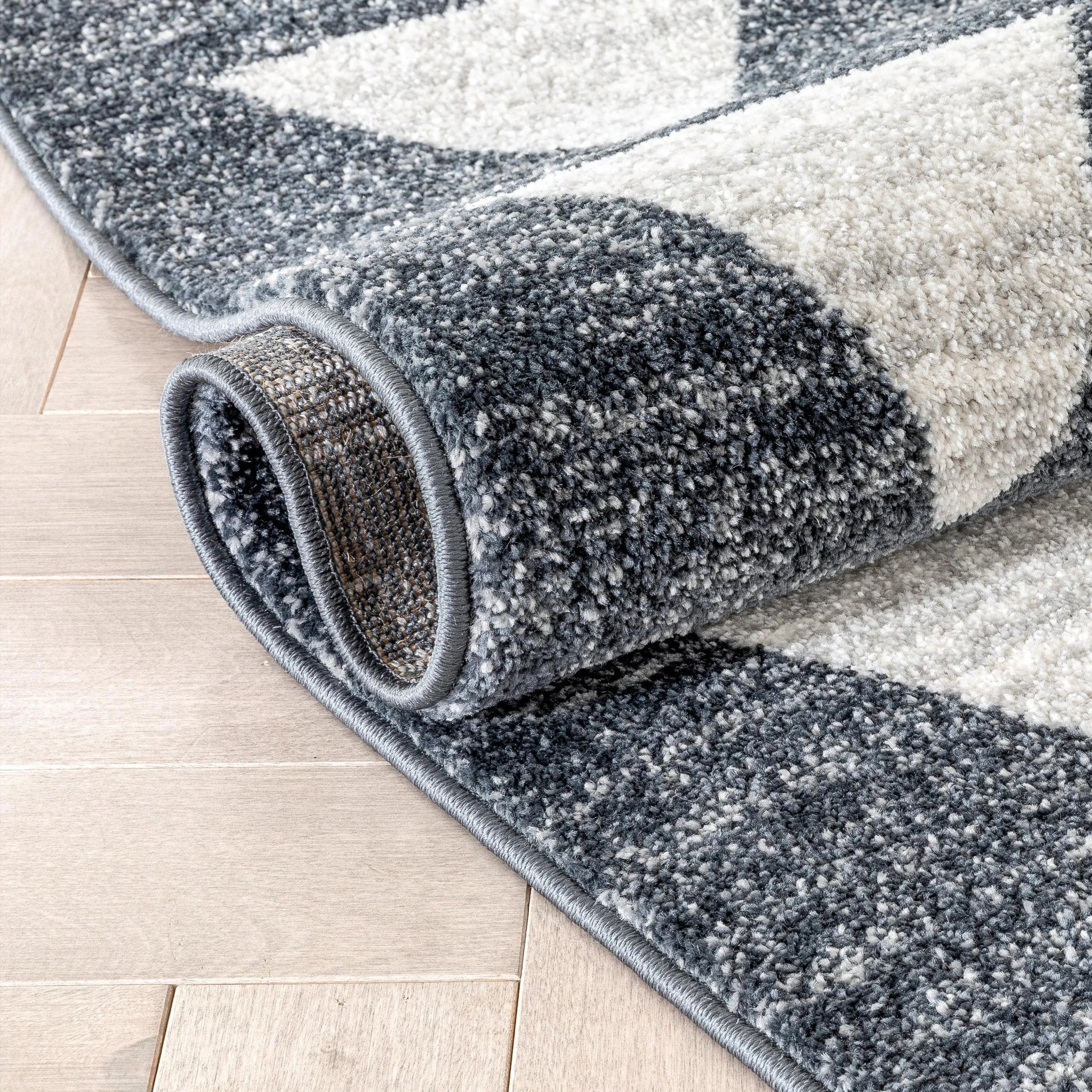 Triangles Modern Geometric Pattern Grey Kids Rug Well Woven