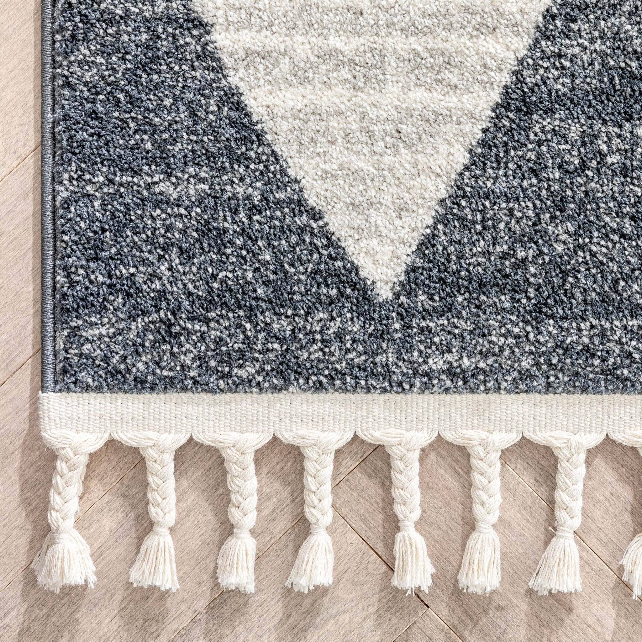 Triangles Modern Geometric Pattern Grey Kids Rug Well Woven