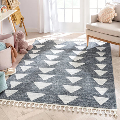 Triangles Modern Geometric Pattern Grey Kids Rug Well Woven