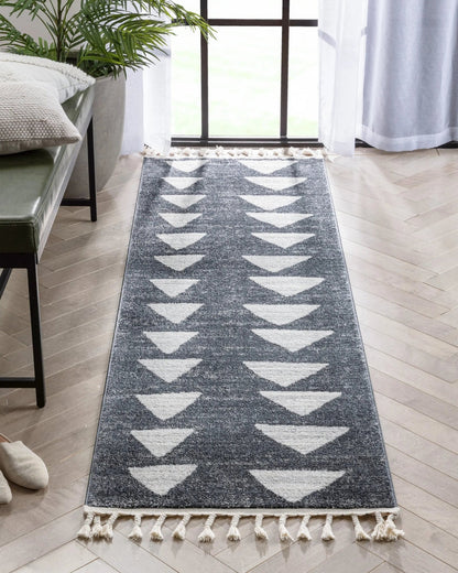 Triangles Modern Geometric Pattern Grey Kids Rug Well Woven