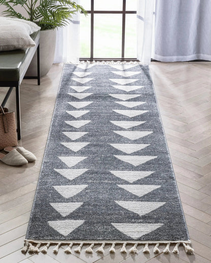 Triangles Modern Geometric Pattern Grey Kids Rug Well Woven