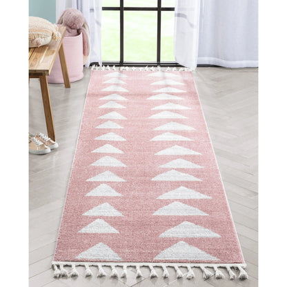 Triangles Modern Geometric Pattern Pink Kids Rug Well Woven