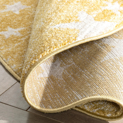 Stars Modern Geometric Yellow Kids Rug Well Woven
