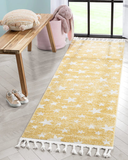 Stars Modern Geometric Yellow Kids Rug Well Woven