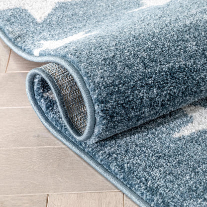 Stars Modern Geometric Blue Kids Rug Well Woven